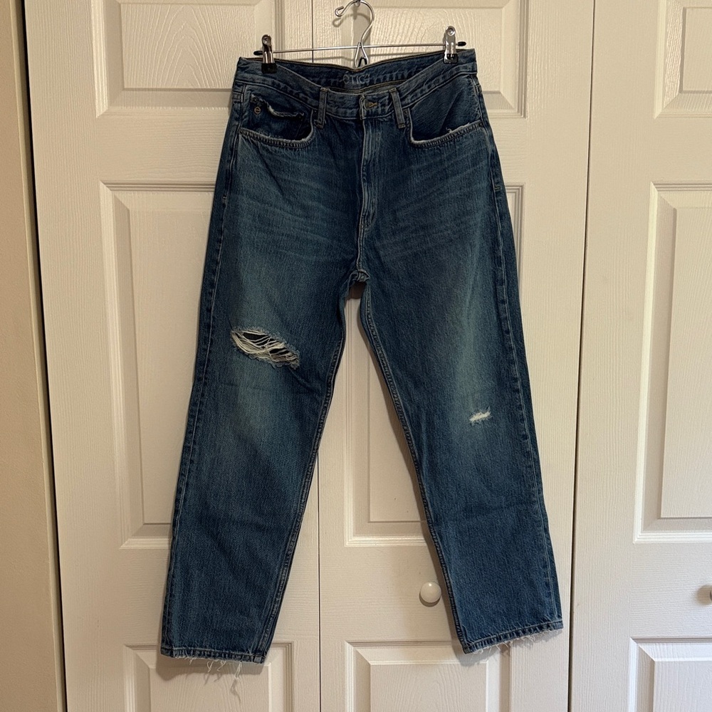 Etica Women's Distressed Blue Straight Leg Jeans